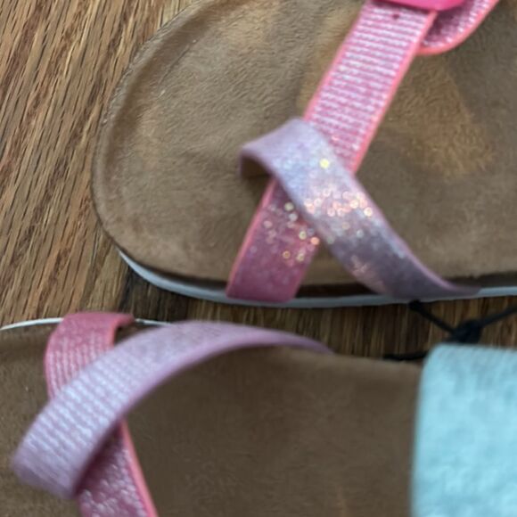 Girls Toddler Pink Blue Shimmer Sandal Toe Loop Cork Bed Various Sizes NWT - Picture 6 of 7